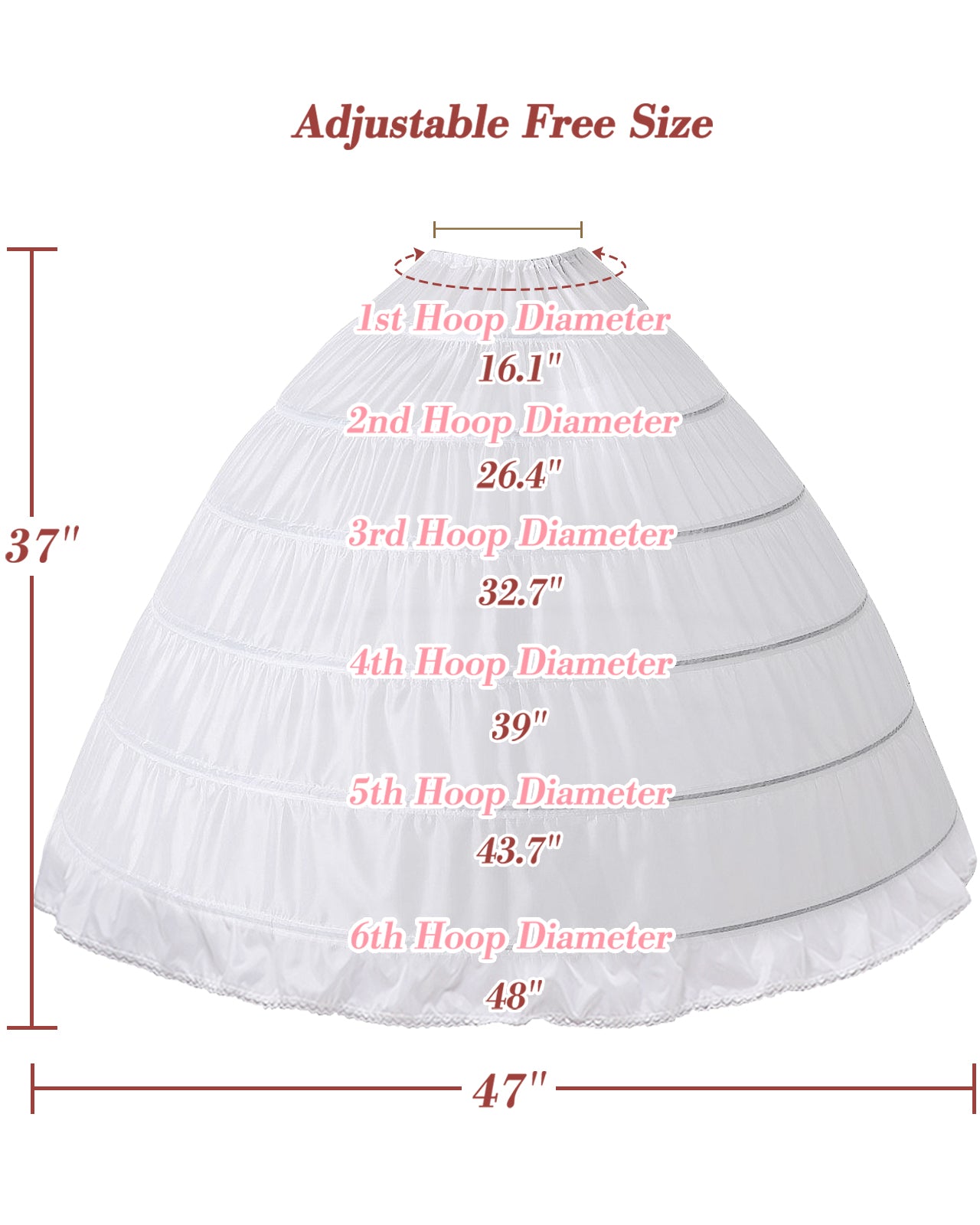 dgdgbaby Hoop Skirt Crinoline Underskirt Petticoat for Women Ball Gown Bridal Tulle Underskirt Wedding Dress