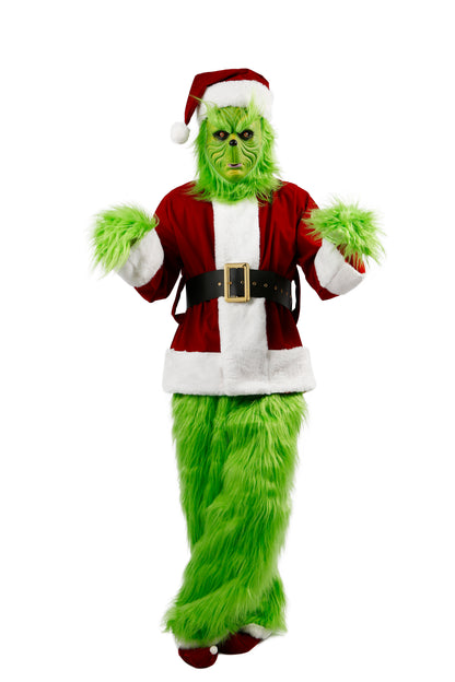 dgdgbaby Halloween Green Hairy Monster Christmas suit] Halloween Costumes Adult Cosplay Green Santa Costume with Mask Funny Santa Claus Costume for Men Santa Suit