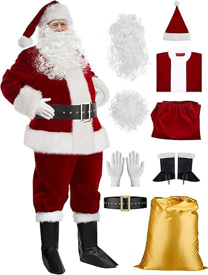 dgdgbaby Santa Claus Costume for Men 9PCS, Christmas Santa Costume Adult Deluxe Santa Suit Professional Santa Outfit