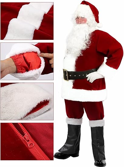 dgdgbaby Santa Claus Costume for Men 9PCS, Christmas Santa Costume Adult Deluxe Santa Suit Professional Santa Outfit