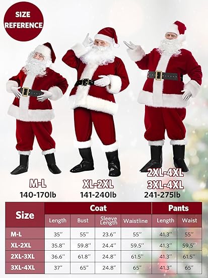 dgdgbaby Santa Claus Costume for Men 9PCS, Christmas Santa Costume Adult Deluxe Santa Suit Professional Santa Outfit