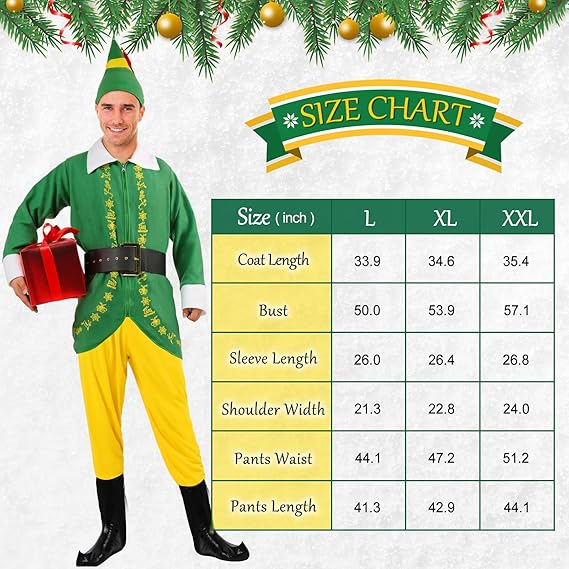 dgdgbaby Men's Elf Costume Christmas Halloween Costume Santa Costume Full Set Holiday Party Adult Sized Cosplay Costumes